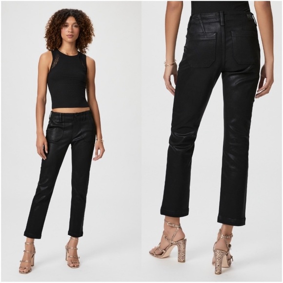 PAIGE Mayslie Straight Ankle Jeans Black Fog Luxe Coating Size 29 - Picture 2 of 13